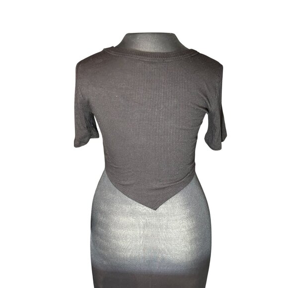 Womens Black Ribbed Crop Top With Asymmetric Hem By Hashtag Size M - Picture 3 of 6